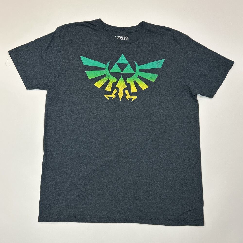 Legend of Zelda Shirt Mens Size Large Blue Triforce Logo Nintendo Gamer Tee
